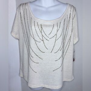 NWT Arizona Jeans Beige Beaded short Sleeve T-shirt Women Size L